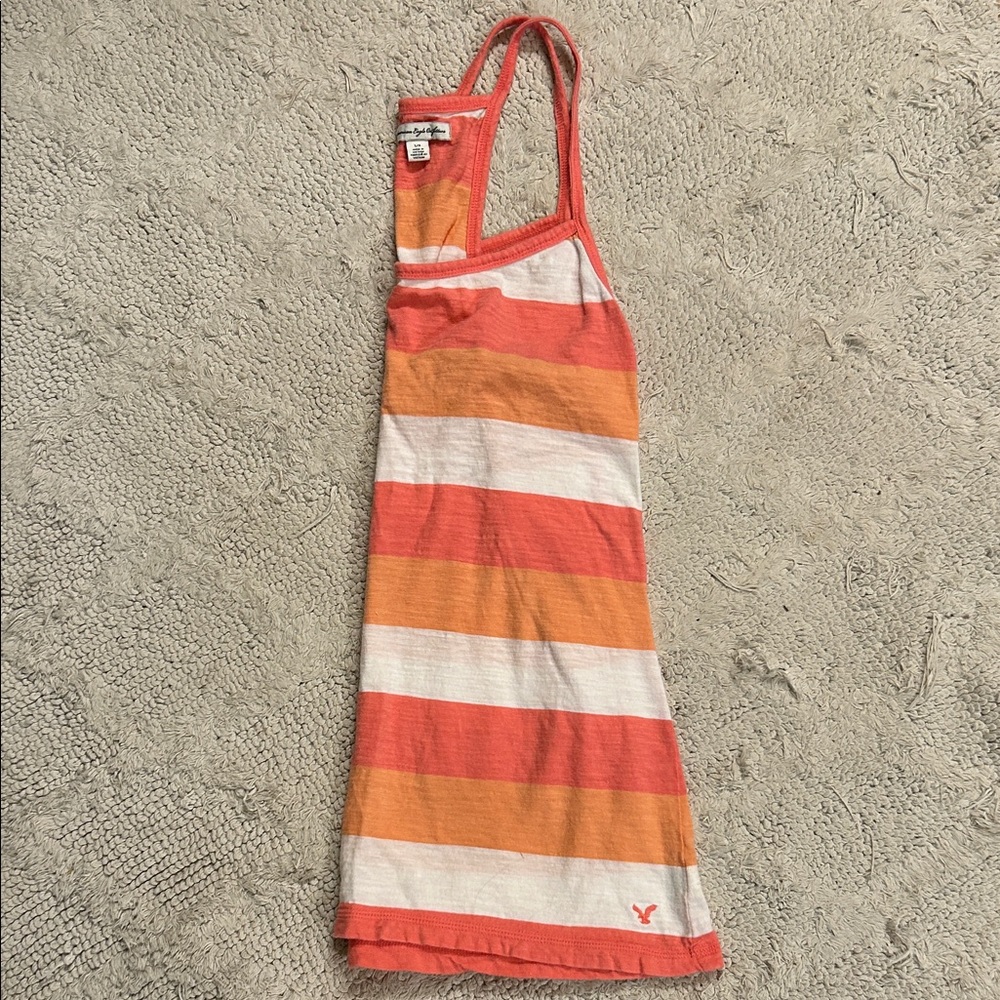 American Eagle Vintage Orange, Pink, and White Striped Racerback Tank
